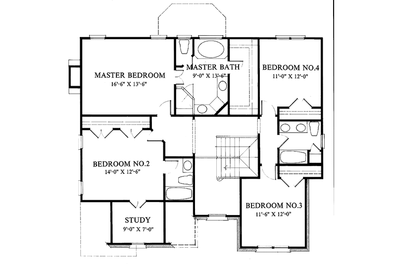 House Blueprint - Floor Plan - Upper Floor for Colonial House Plan #429-109 - 4 bed, 3.5 bath