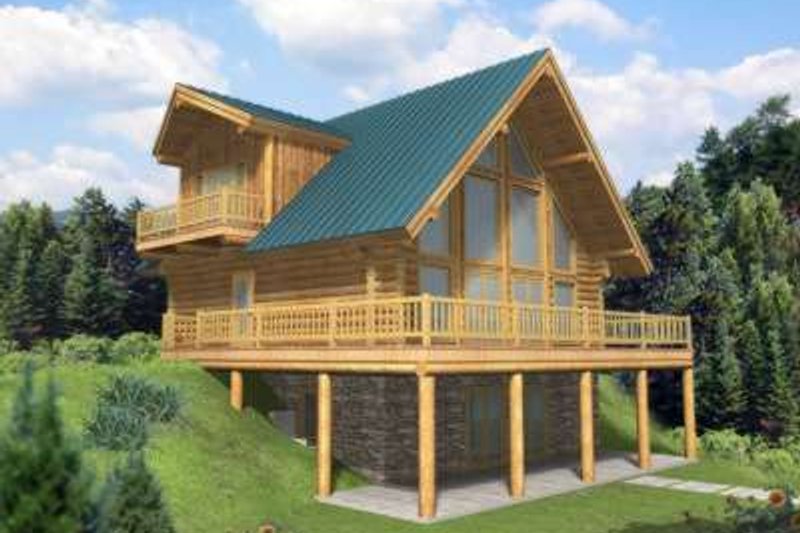 House Blueprint - Log Exterior - Front Elevation Plan #117-412