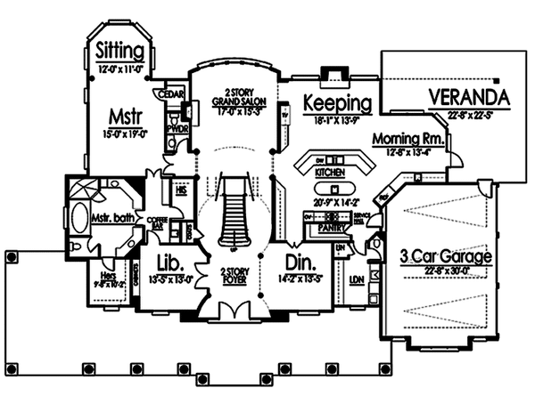 Architectural House Design - Floor Plan - Main Floor for Colonial House Plan #119-412 - 5 bed, 5.5 bath