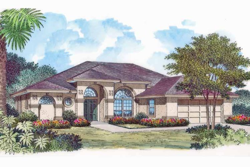 Home Plan - Exterior - Front Elevation 3 for Mediterranean House Plan #417-768 - 3 bed, 2 bath