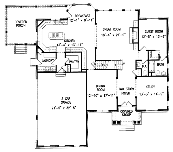 House Design - Colonial Floor Plan - Main Floor Plan #54-214