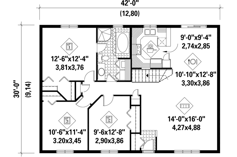 Dream House Plan - Floor Plan - Main Floor for Country House Plan #25-4833 - 3 bed, 1 bath