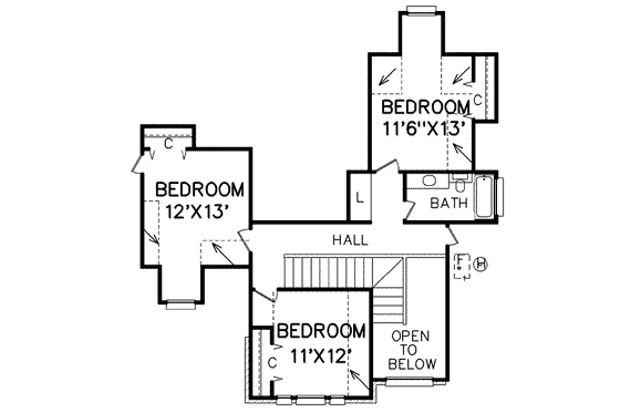 Floor Plan - Upper Floor for Traditional House Plan #65-235 - 4 bed, 2.5 bath