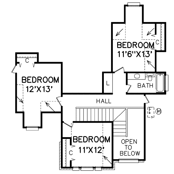 Traditional Floor Plan - Upper Floor Plan #65-235