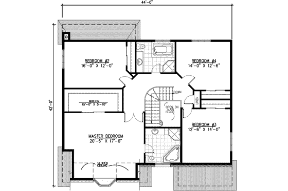 Floor Plan - Upper Floor for European House Plan #138-140 - 4 bed, 2.5 bath