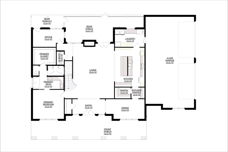 Dream House Plan - Floor Plan - Main Floor for Farmhouse House Plan #1127-21 - 4 bed, 3.5 bath