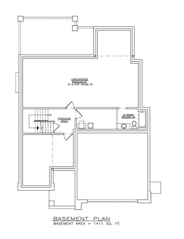 Architectural House Design - Floor Plan - Lower Floor for Prairie House Plan #1100-100 - 3 bed, 2.5 bath