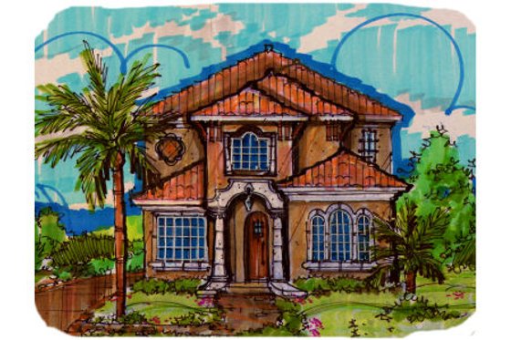 Exterior - Front Elevation for European House Plan #135-193 - 4 bed, 2 bath