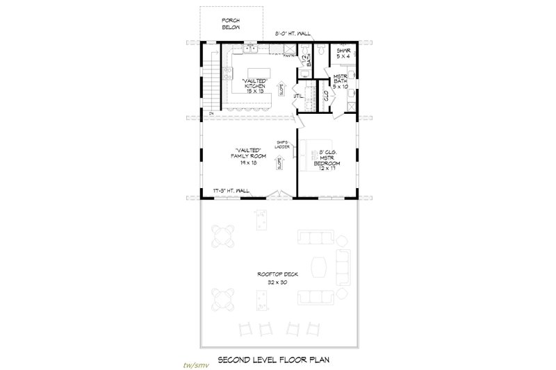 House Blueprint - Floor Plan - Upper Floor for Contemporary House Plan #932-678 - 2 bed, 2.5 bath