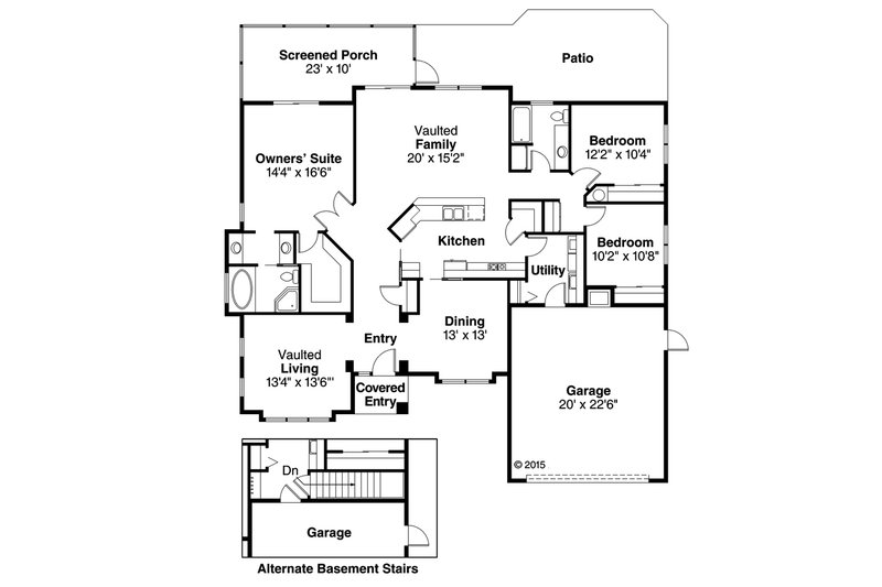 Home Plan - Floor Plan - Main Floor for Mediterranean House Plan #124-248 - 3 bed, 2 bath