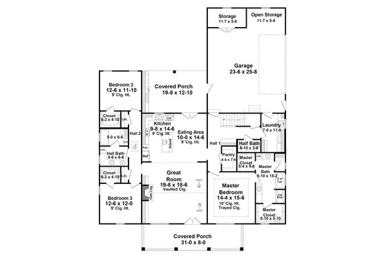 Floor Plan - Main Floor for Farmhouse House Plan #21-443 - 3 bed, 2.5 bath