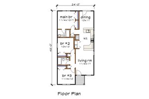 Floor Plan - Main Floor for Cottage House Plan #79-130 - 3 bed, 2 bath