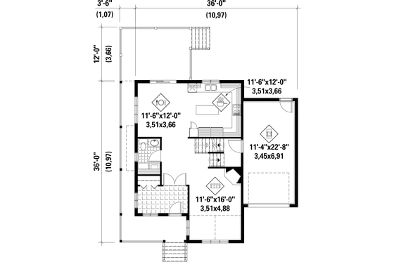 Floor Plan - Main Floor for Country House Plan #25-4584 - 2 bed, 1 bath