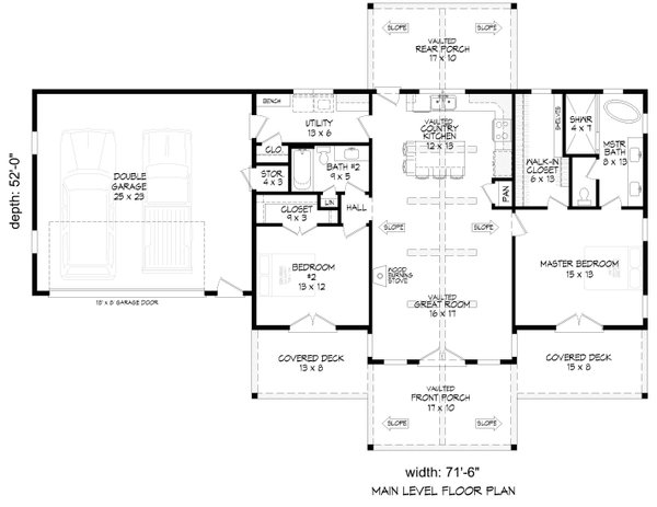 Architectural House Design - Floor Plan - Main Floor for Country House Plan #932-1438 - 2 bed, 2 bath