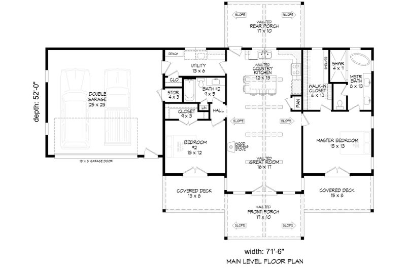 Architectural House Design - Floor Plan - Main Floor for Country House Plan #932-1438 - 2 bed, 2 bath