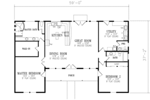 Floor Plan - Main Floor for Country House Plan #1-389 - 2 bed, 2.5 bath
