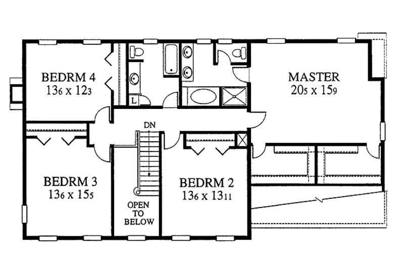 Architectural House Design - Floor Plan - Upper Floor for Colonial House Plan #1053-13 - 4 bed, 2.5 bath