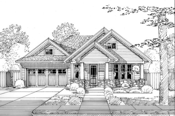 Exterior - Front Elevation 3 for Craftsman House Plan #46-896 - 3 bed, 2 bath