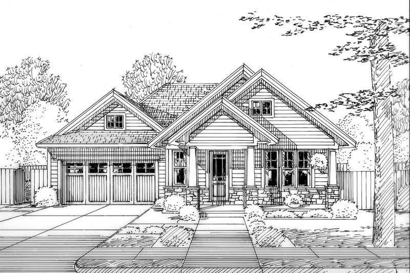House Blueprint - Exterior - Front Elevation 3 for Craftsman House Plan #46-896 - 3 bed, 2 bath