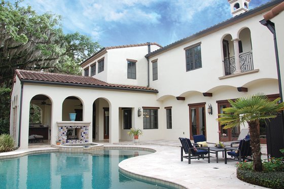 Exterior - Rear Elevation for Mediterranean House Plan #1058-15 - 3 bed, 3 bath