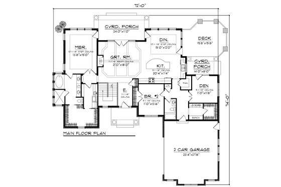 Floor Plan - Main Floor for Ranch House Plan #70-1054 - 2 bed, 2 bath