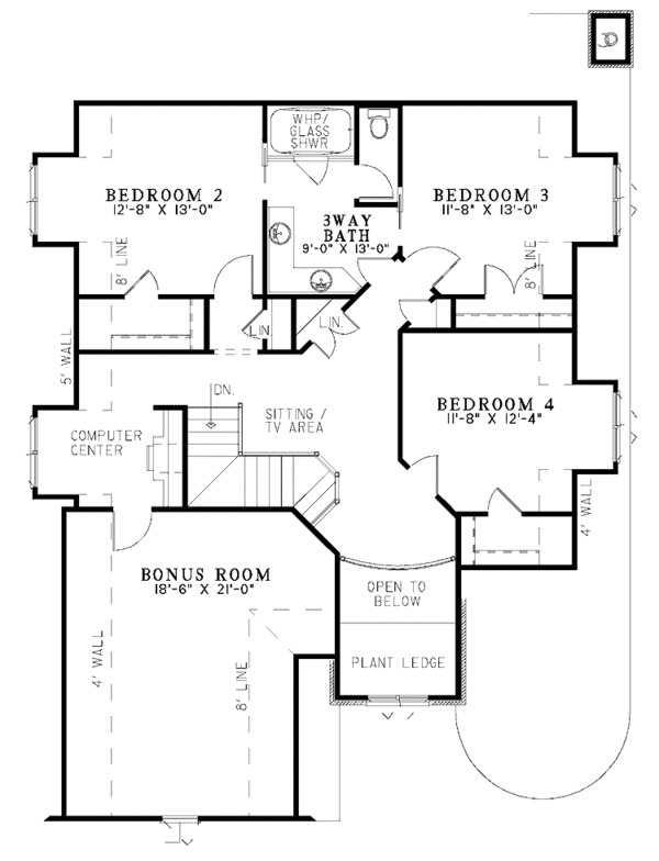House Blueprint - European Floor Plan - Upper Floor Plan #17-3284