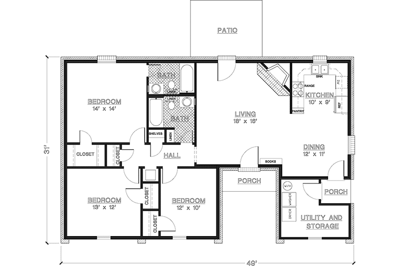 Home Plan - Floor Plan - Main Floor for Contemporary House Plan #45-428 - 3 bed, 2 bath