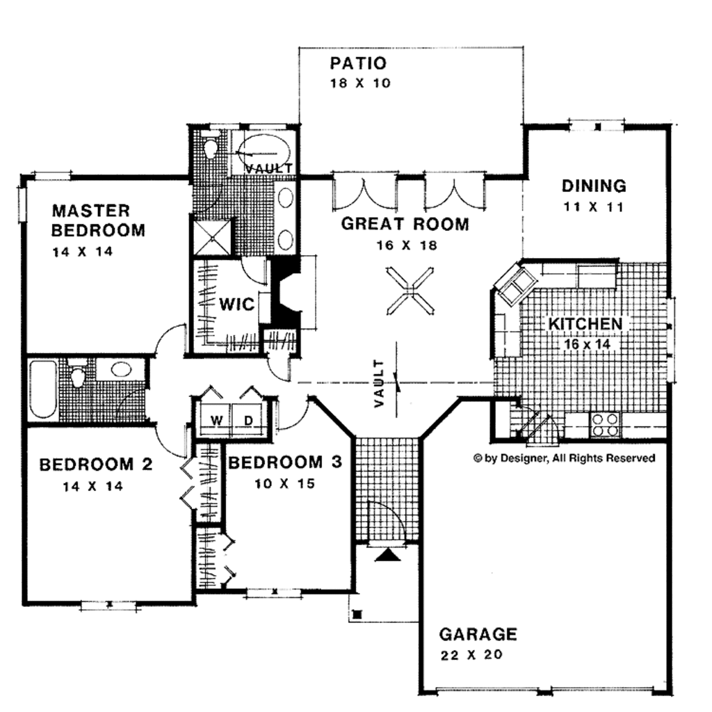 Ranch Style House Plan 3 Beds 2 Baths 1500 Sq/Ft Plan