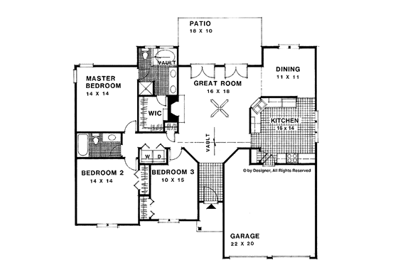 Floor Plan - Main Floor for Ranch House Plan #56-660 - 3 bed, 2 bath