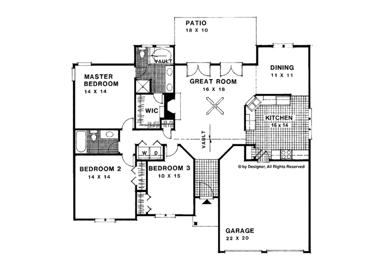 Dream House Plan - Floor Plan - Main Floor for Ranch House Plan #56-660 - 3 bed, 2 bath