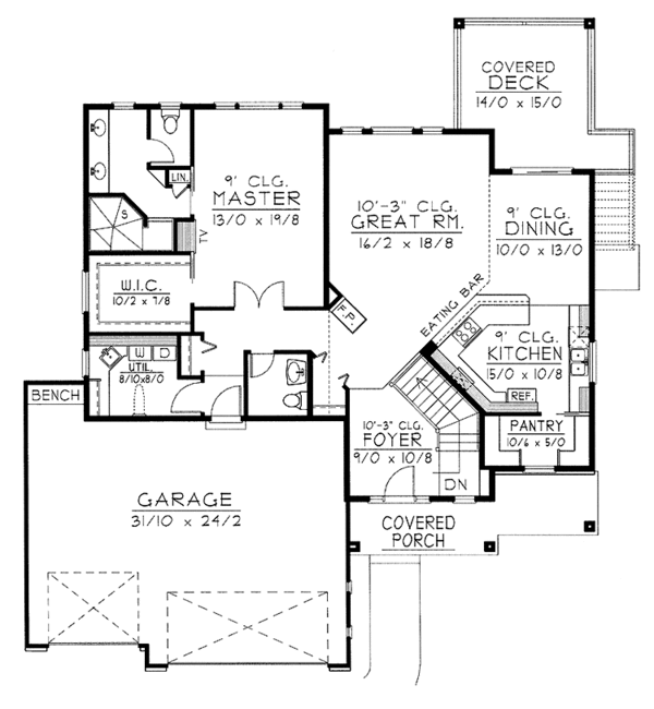 Architectural House Design - Traditional Floor Plan - Main Floor Plan #1037-43