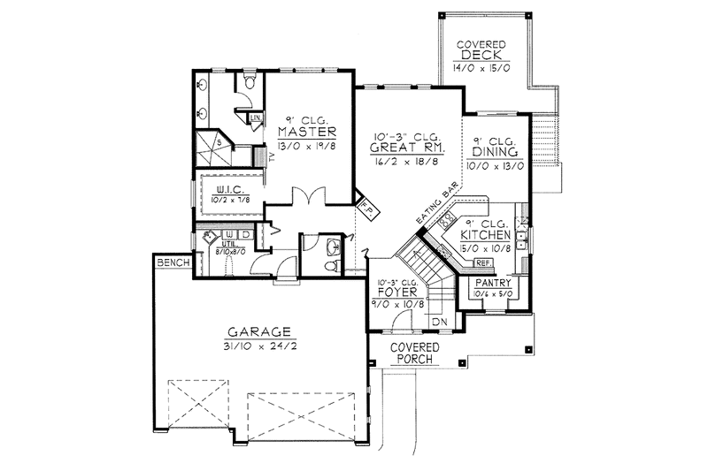 Architectural House Design - Floor Plan - Main Floor for Traditional House Plan #1037-43 - 3 bed, 2.5 bath