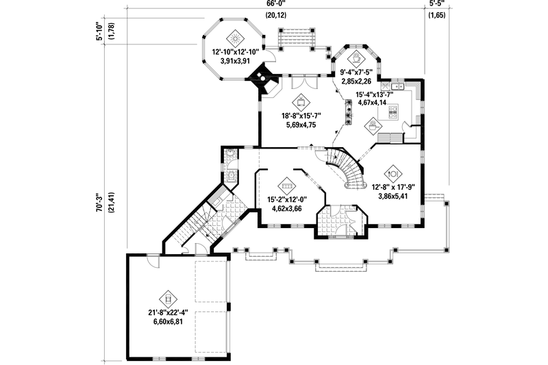 House Blueprint - Floor Plan - Main Floor for European House Plan #25-4799 - 4 bed, 2 bath