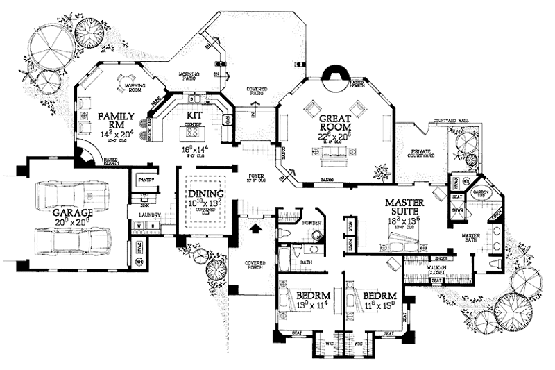 Home Plan - Floor Plan - Main Floor for Adobe / Southwestern House Plan #72-1050 - 3 bed, 2.5 bath