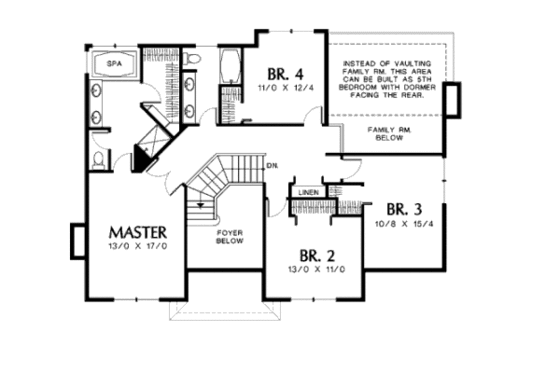 Floor Plan - Upper Floor for Mediterranean House Plan #48-455 - 4 bed, 2.5 bath