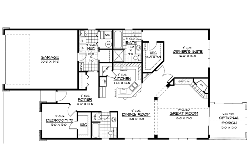 Home Plan - Floor Plan - Main Floor for European House Plan #51-601 - 2 bed, 2 bath