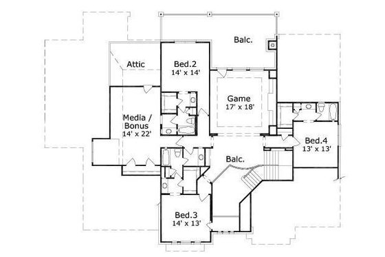 Floor Plan - Upper Floor for Traditional House Plan #411-228 - 5 bed, 4.5 bath