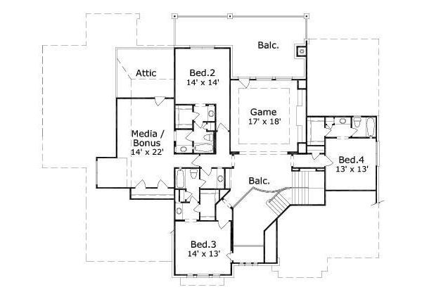 Traditional Floor Plan - Upper Floor Plan #411-228