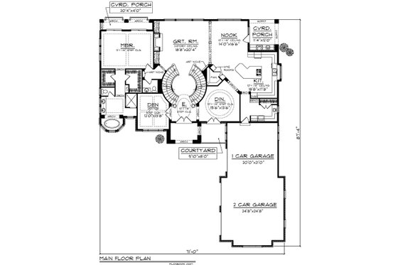 Floor Plan - Main Floor for European House Plan #70-925 - 4 bed, 3.5 bath