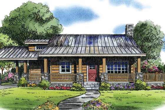 Exterior - Front Elevation 3 for Cabin House Plan #942-22 - 2 bed, 1 bath