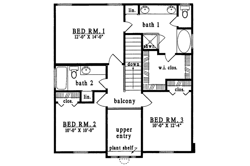 House Design - Floor Plan - Upper Floor for Country House Plan #42-523 - 3 bed, 2 bath