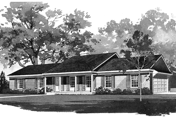 Exterior - Front Elevation 3 for Ranch House Plan #72-734 - 3 bed, 2 bath