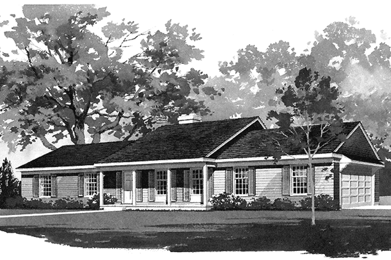 Dream House Plan - Exterior - Front Elevation 3 for Ranch House Plan #72-734 - 3 bed, 2 bath