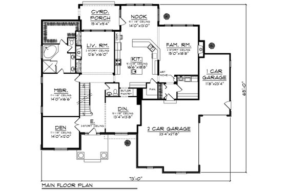 Floor Plan - Main Floor for Craftsman House Plan #70-956 - 4 bed, 3.5 bath
