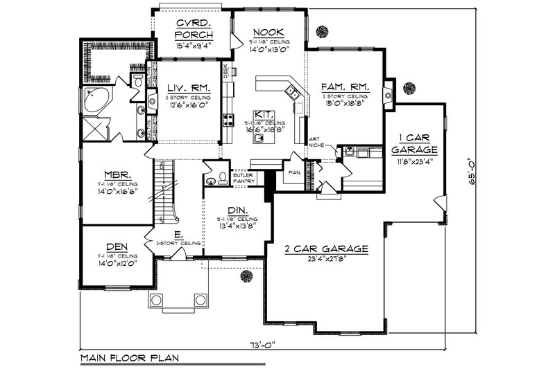 House Plan Design - Floor Plan - Main Floor for Craftsman House Plan #70-956 - 4 bed, 3.5 bath