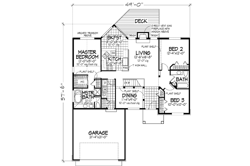 Architectural House Design - Floor Plan - Main Floor for European House Plan #320-1057 - 3 bed, 2 bath