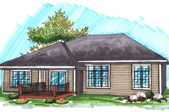 Exterior - Rear Elevation for Ranch House Plan #70-1031 - 3 bed, 2 bath