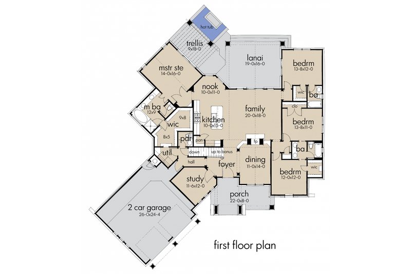 Home Plan - Craftsman style house plan, main level floor plan