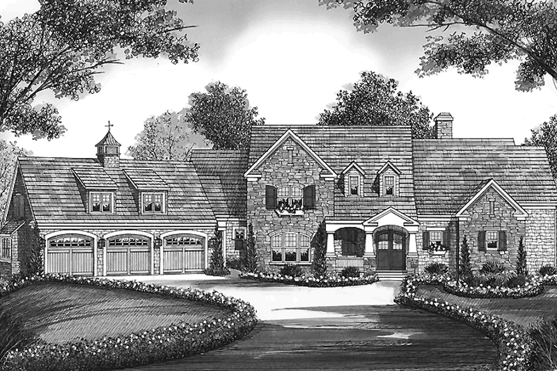 House Blueprint - Exterior - Front Elevation 3 for Craftsman House Plan #453-455 - 5 bed, 4 bath