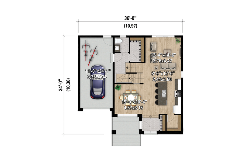 House Blueprint - Floor Plan - Main Floor for European House Plan #25-5037 - 3 bed, 1.5 bath